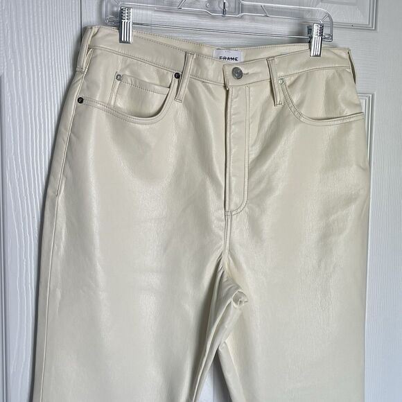 FRAME Womens Pants Size 32 Bone Recycled Leather Le High N Tight Straight Jean - Picture 7 of 16
